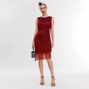1920s Flapper Dress Sparkly Sequins Fringed Dress