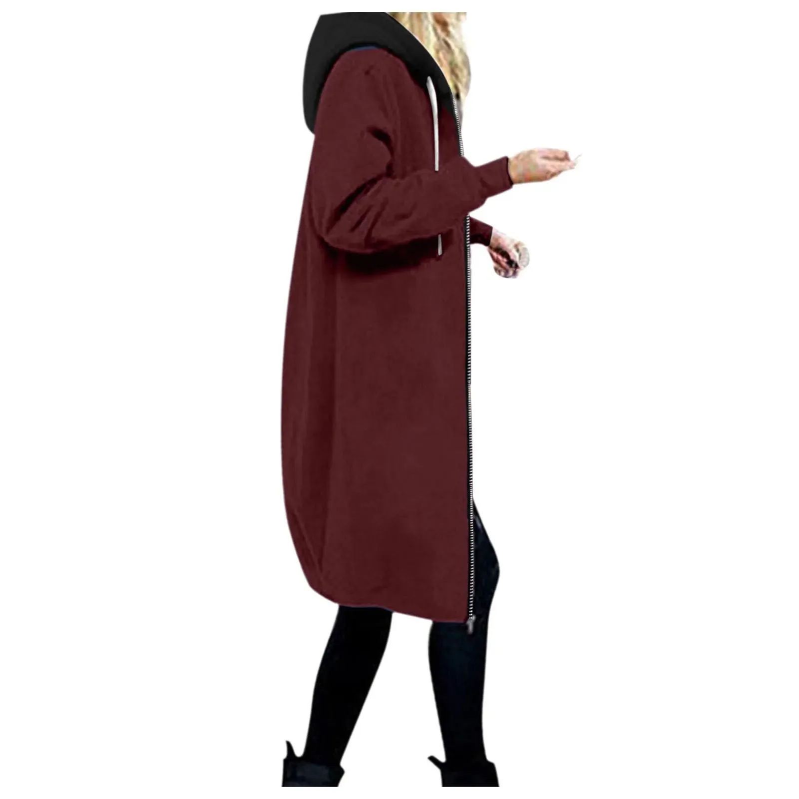 2023 Autumn Casual Women Long Jackets Zip Up Hoodies Sweatshirt Coat Outerwear Hooded Jacket Winter Pockets Outwear Tops Jaqueta