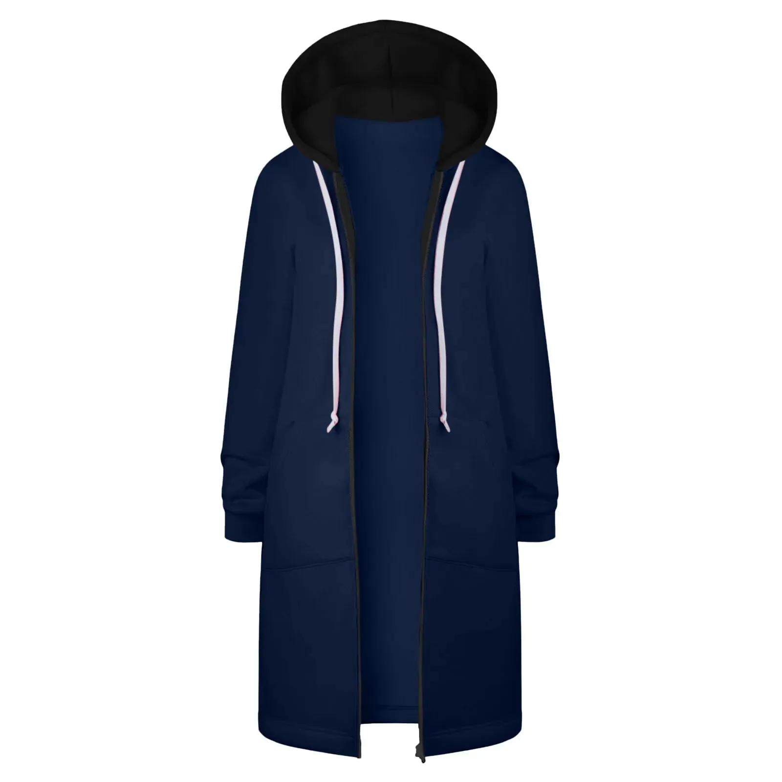 2023 Autumn Casual Women Long Jackets Zip Up Hoodies Sweatshirt Coat Outerwear Hooded Jacket Winter Pockets Outwear Tops Jaqueta