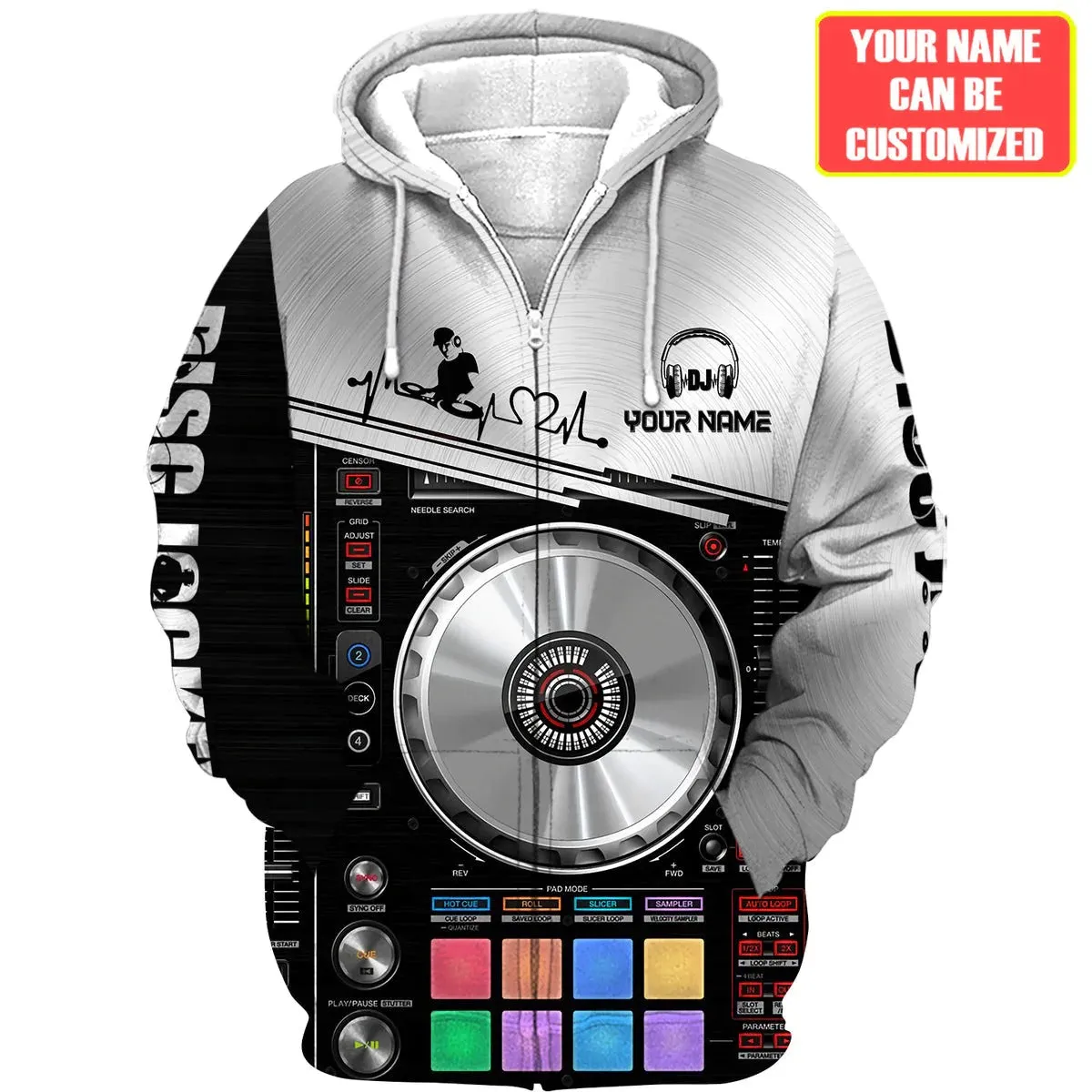 3D All Over DJ Player Hoodie, DJ Zip Hoodie, Disc Jockey Sweatshirt, DJ Clothing For EDM Party