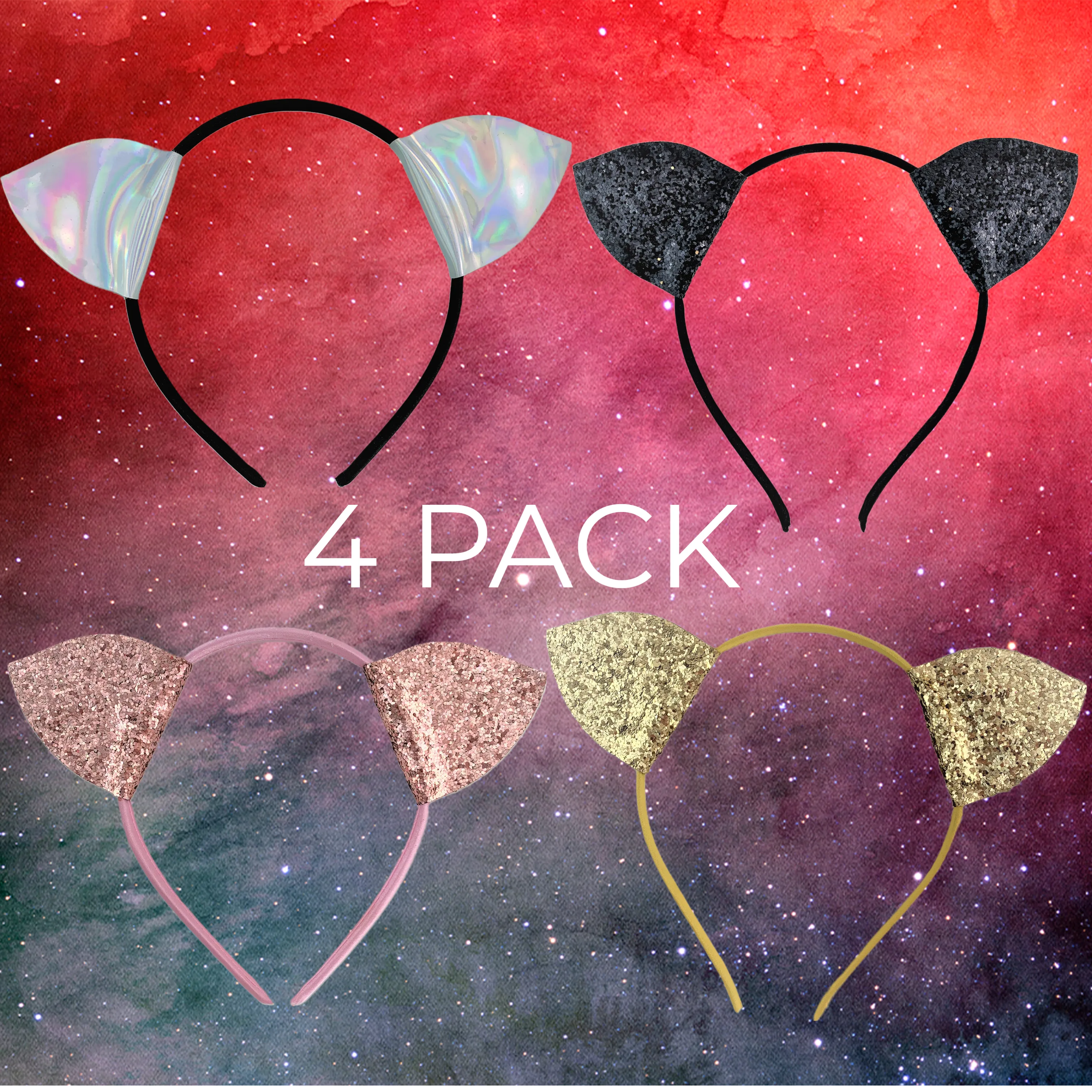 4 Pack Cat Ears, Halloween Costume Accessory, Dress Up