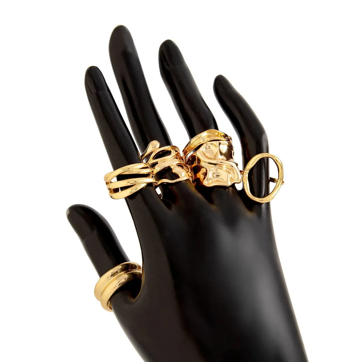 6 Pcs Geometric Pleated Hollow Pattern Stackable Ring Set