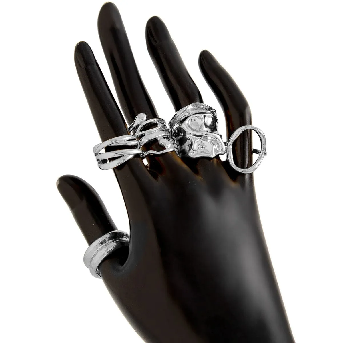 6 Pcs Geometric Pleated Hollow Pattern Stackable Ring Set