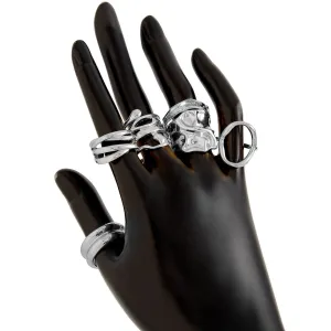 6 Pcs Geometric Pleated Hollow Pattern Stackable Ring Set