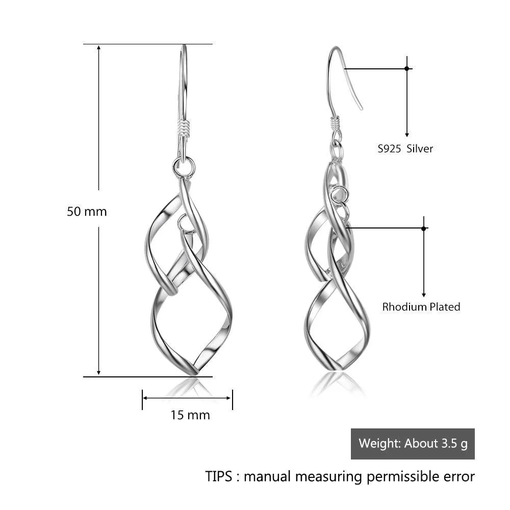 925 Sterling Silver Double Twisted Drop Earring, Long Leaf Fringed Jewelry for Women, Best Gift for Her