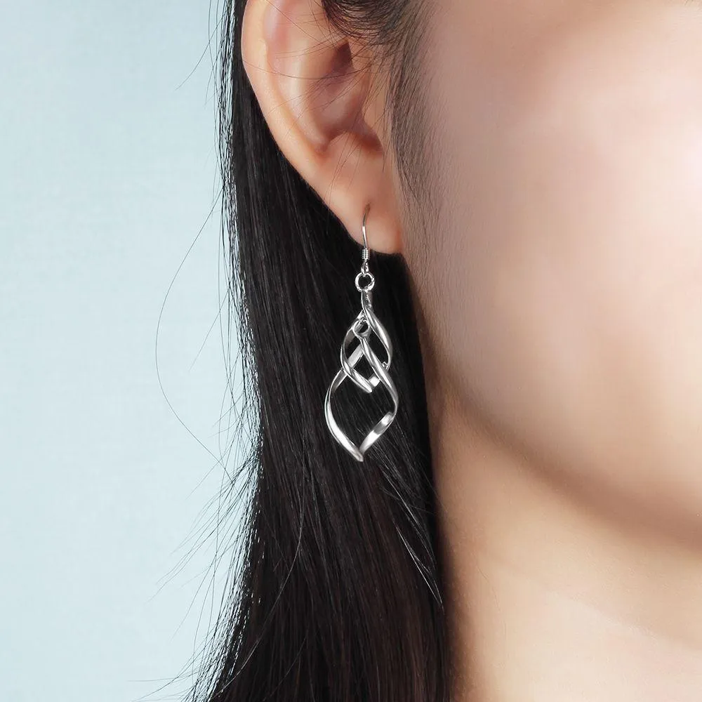925 Sterling Silver Double Twisted Drop Earring, Long Leaf Fringed Jewelry for Women, Best Gift for Her