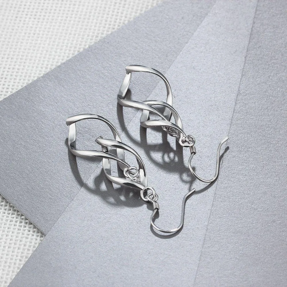 925 Sterling Silver Double Twisted Drop Earring, Long Leaf Fringed Jewelry for Women, Best Gift for Her