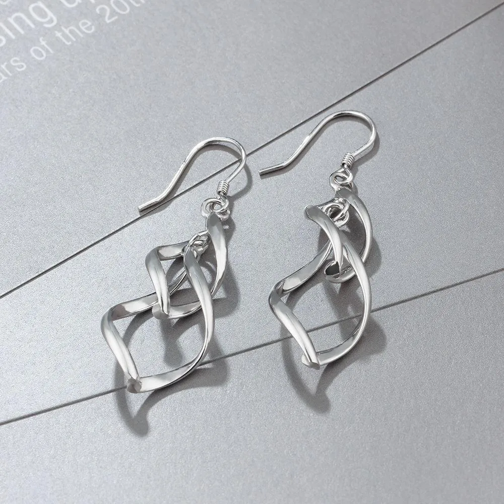925 Sterling Silver Double Twisted Drop Earring, Long Leaf Fringed Jewelry for Women, Best Gift for Her