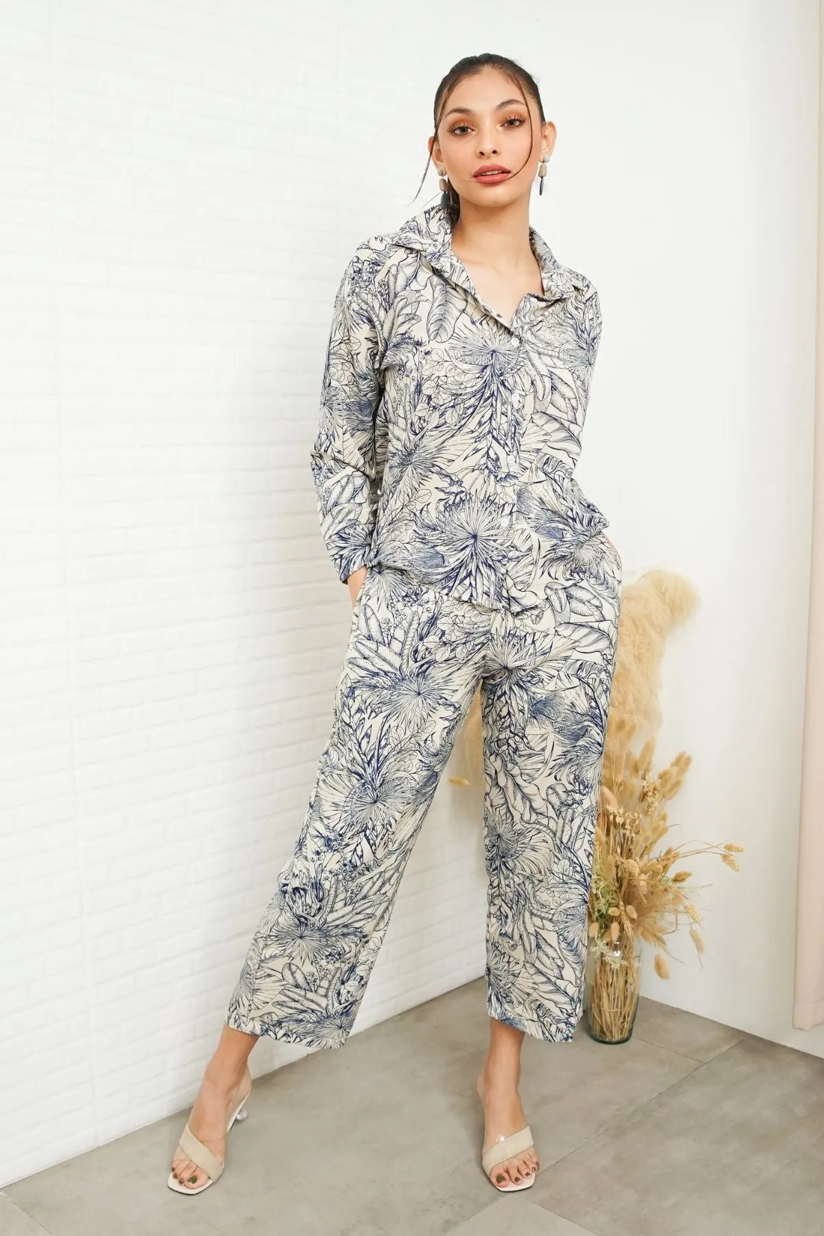 AITANA Tropical Lounge Top & Pants Co-ord (Blue)