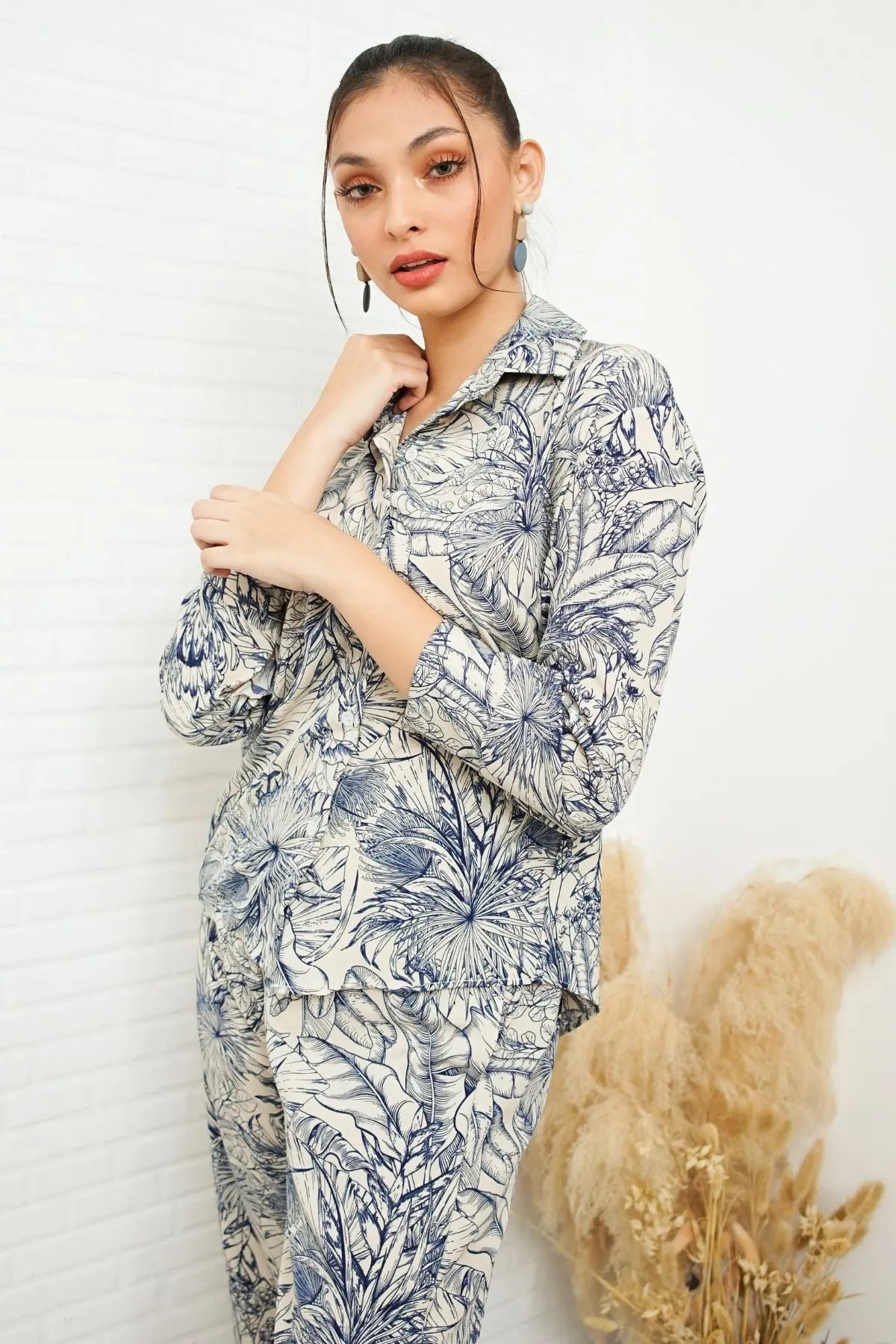 AITANA Tropical Lounge Top & Pants Co-ord (Blue)