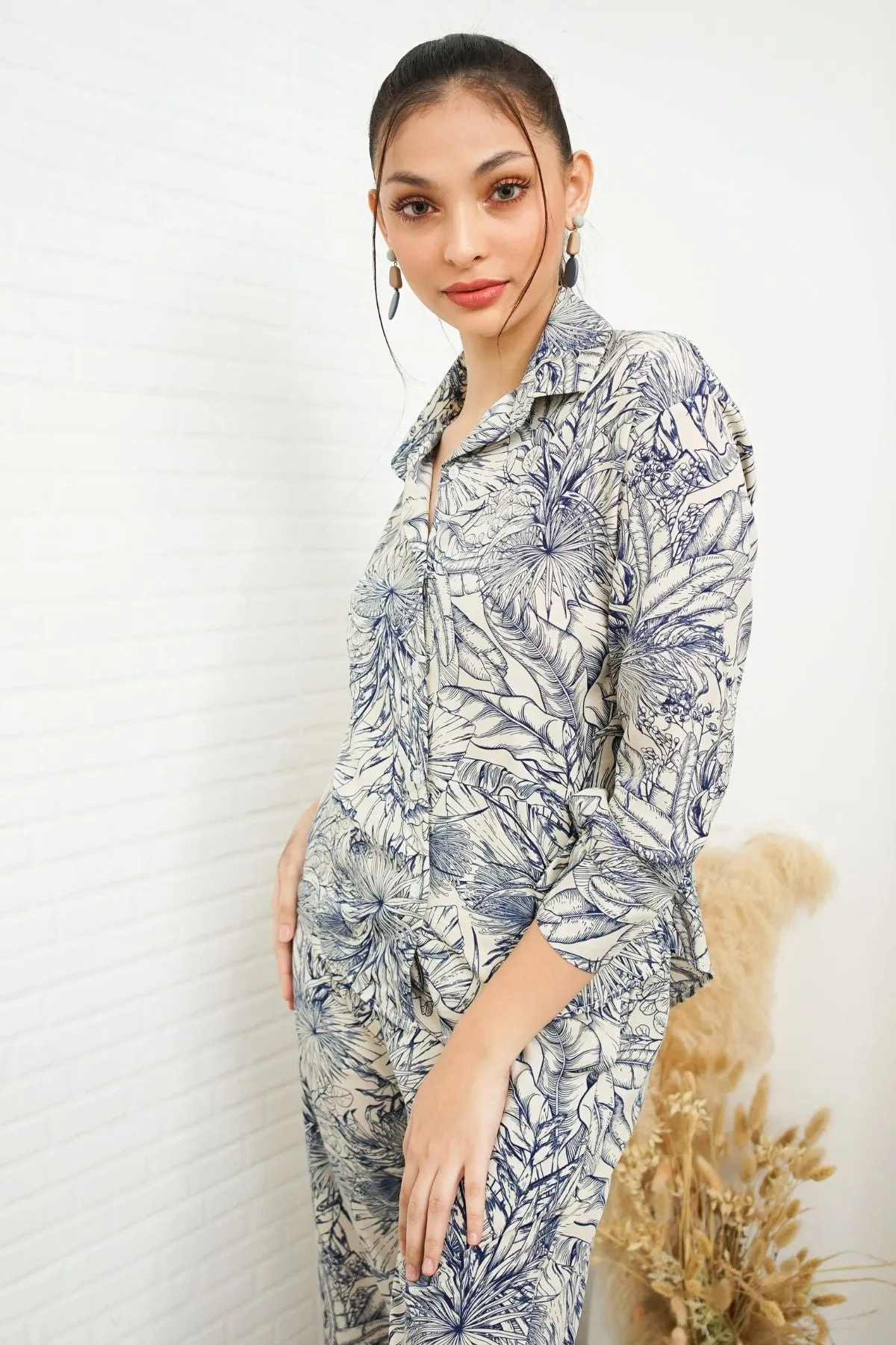 AITANA Tropical Lounge Top & Pants Co-ord (Blue)