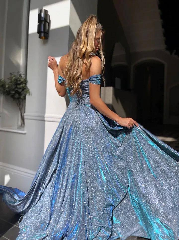 Anneprom A line Prom Dresses With Slit Sparkly Sweetheart Evening Gowns APP0656