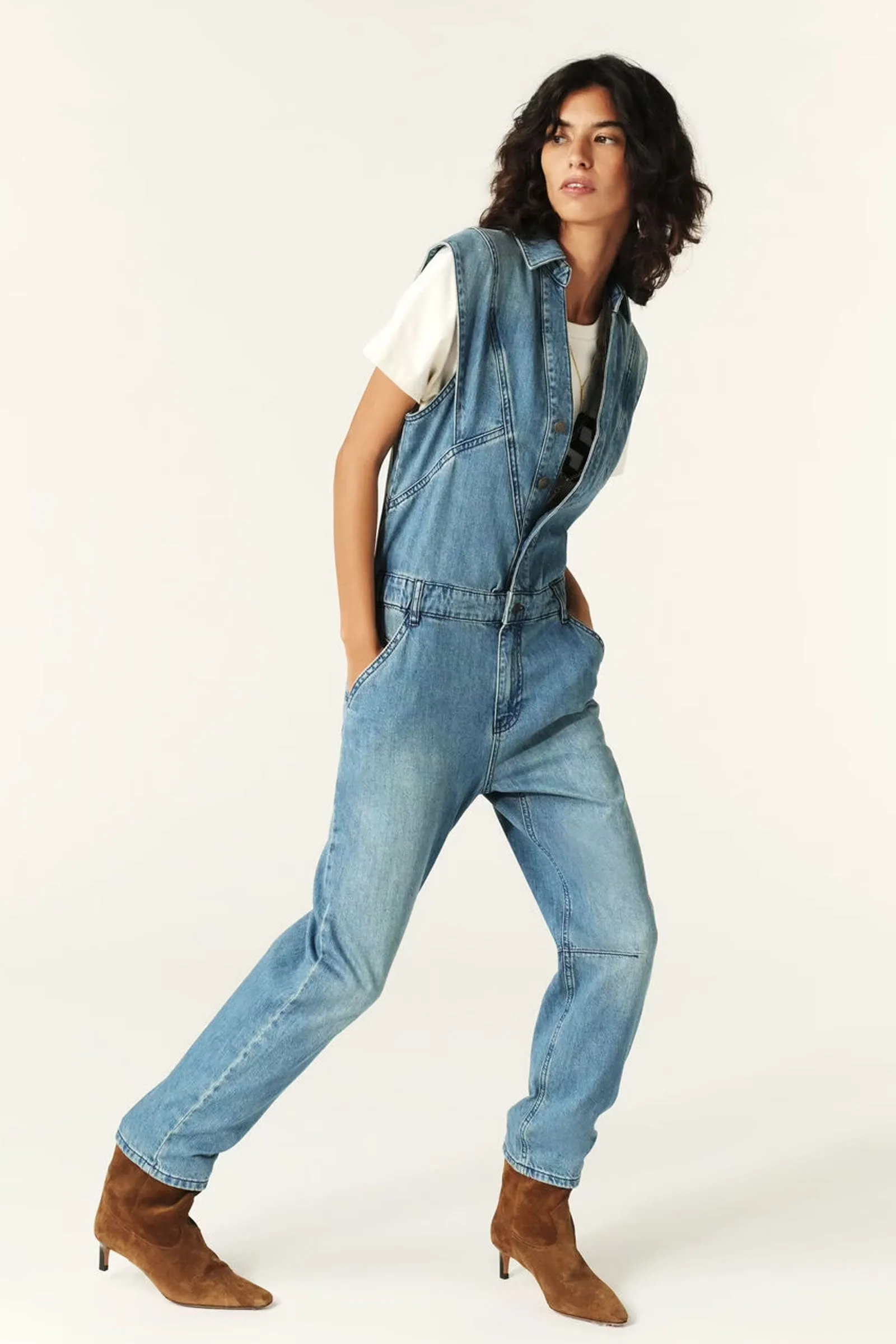 BA&SH Figo Jumpsuit in Lightused Blue