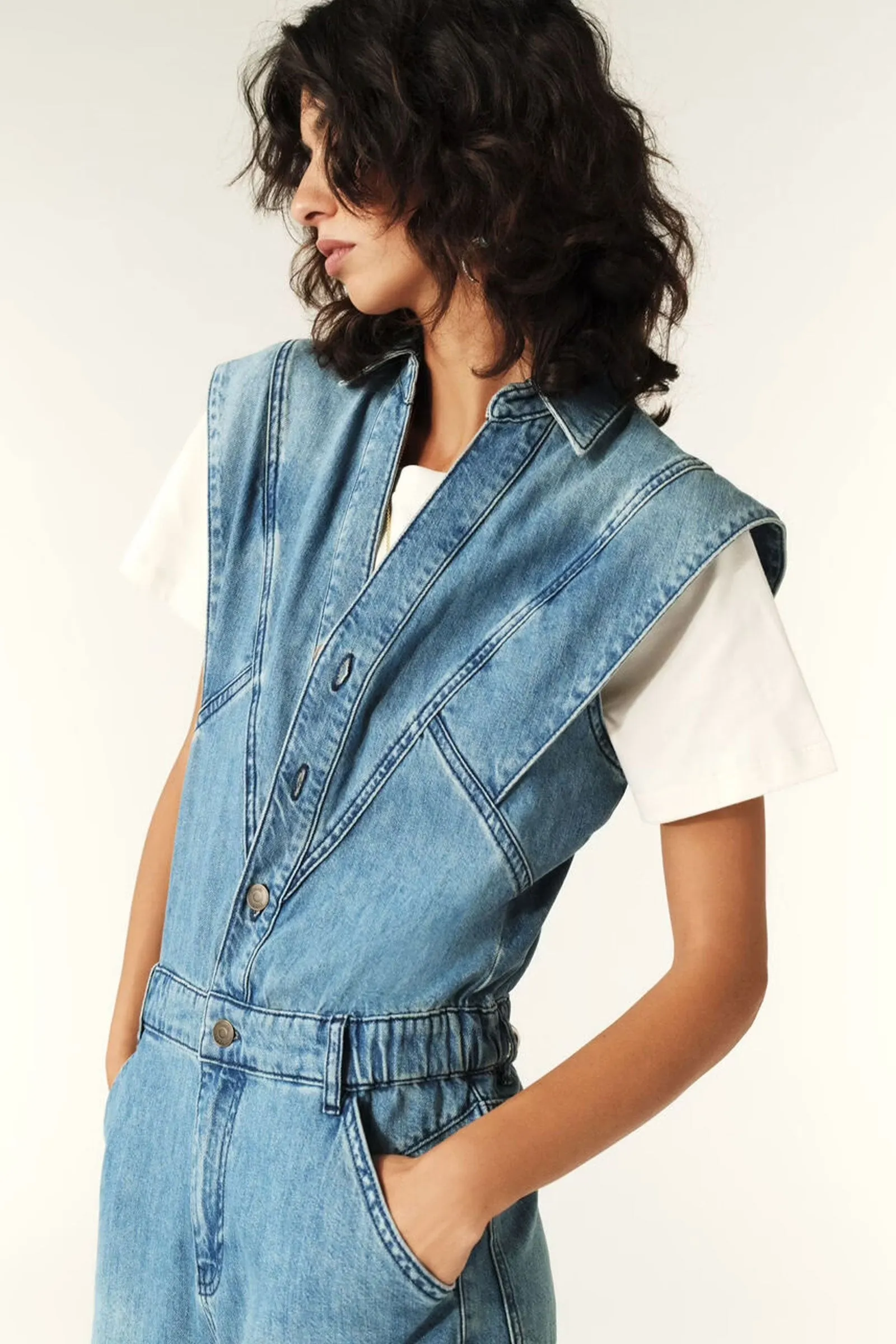 BA&SH Figo Jumpsuit in Lightused Blue