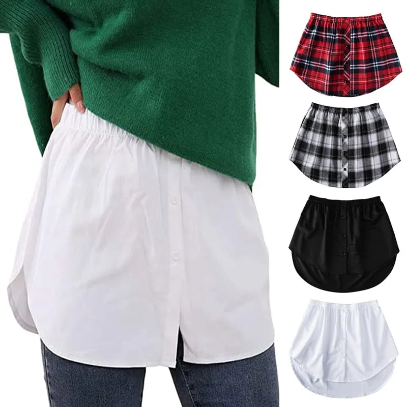 BerryBetty - Spring Outfits New Style Womens Fake Shirts Hem Underskirts Elastic High Waist Split Half Slips Skirts Hoodies Sweaters Extender Hemline