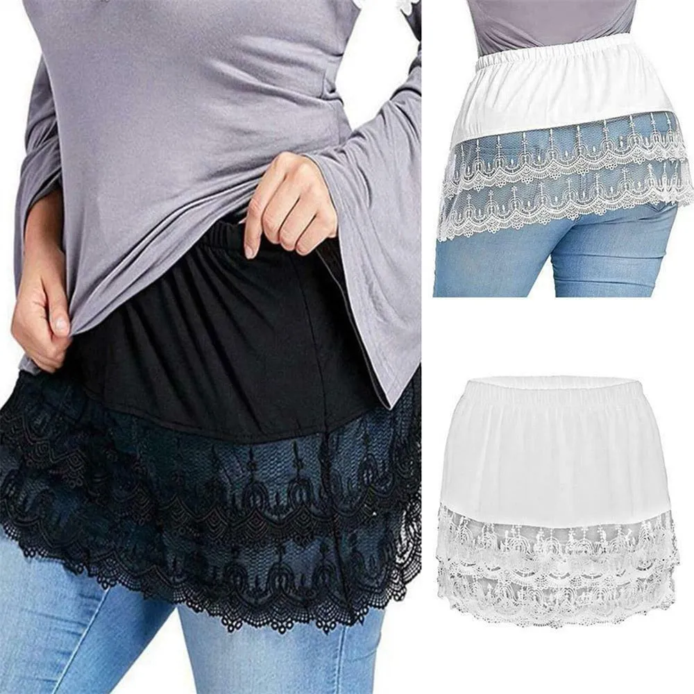 BerryBetty - Spring Outfits New Style Womens Fake Shirts Hem Underskirts Elastic High Waist Split Half Slips Skirts Hoodies Sweaters Extender Hemline