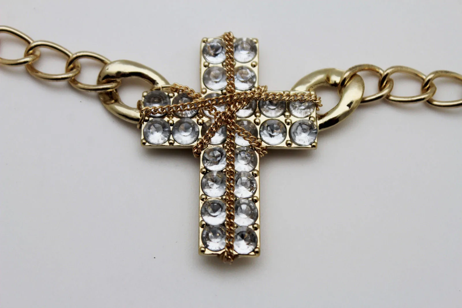 Big Rhinestone Cross Pendant Western Style Boot Chain