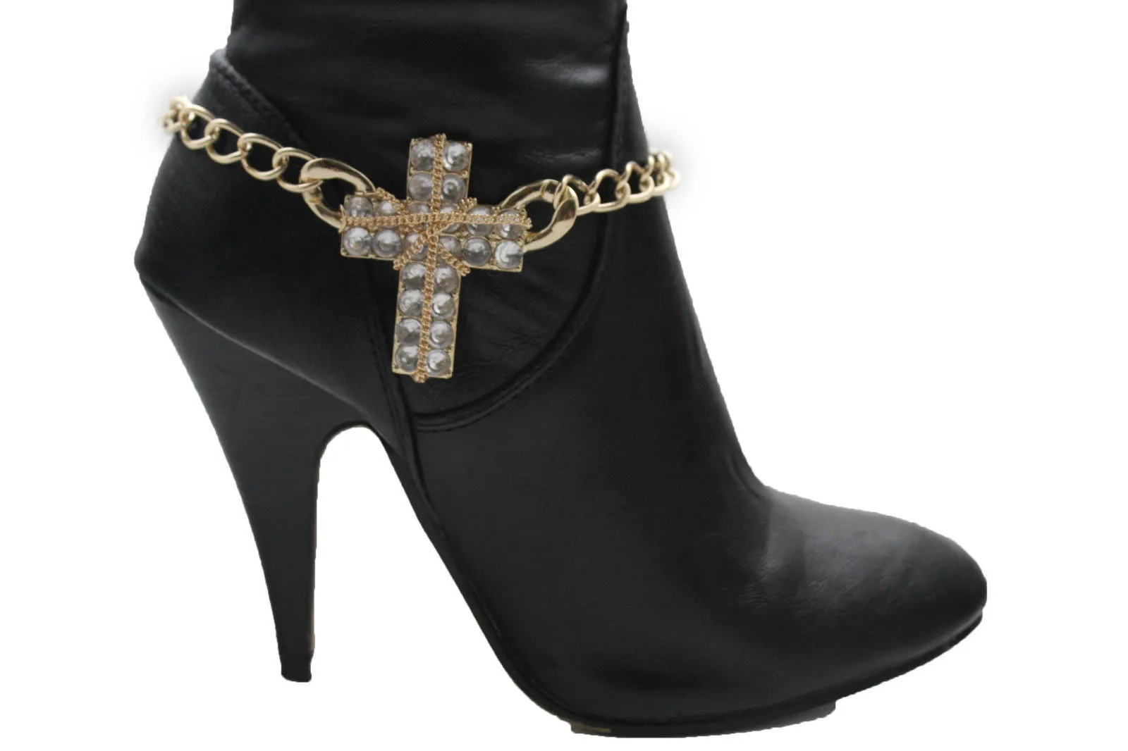 Big Rhinestone Cross Pendant Western Style Boot Chain