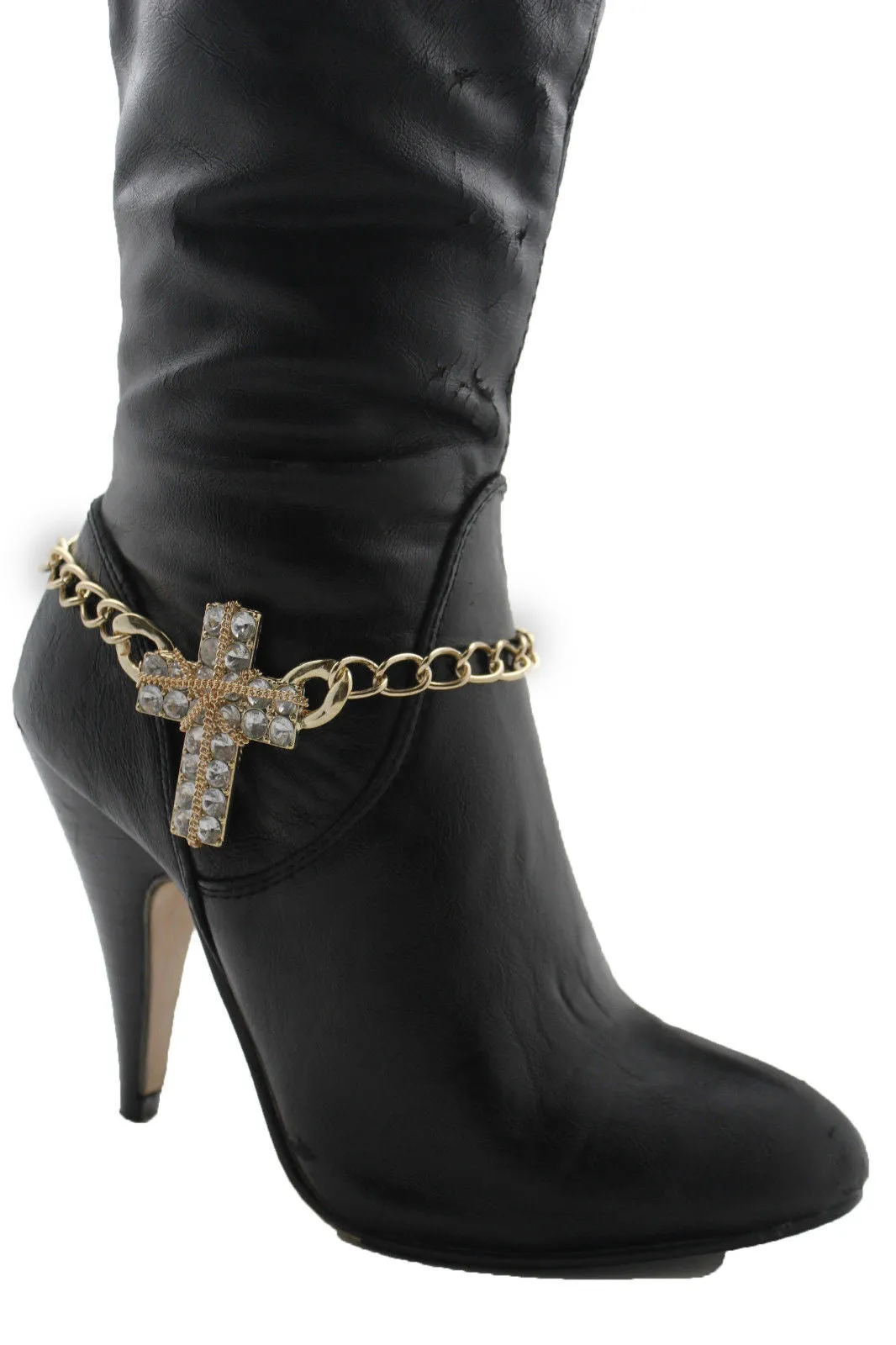 Big Rhinestone Cross Pendant Western Style Boot Chain