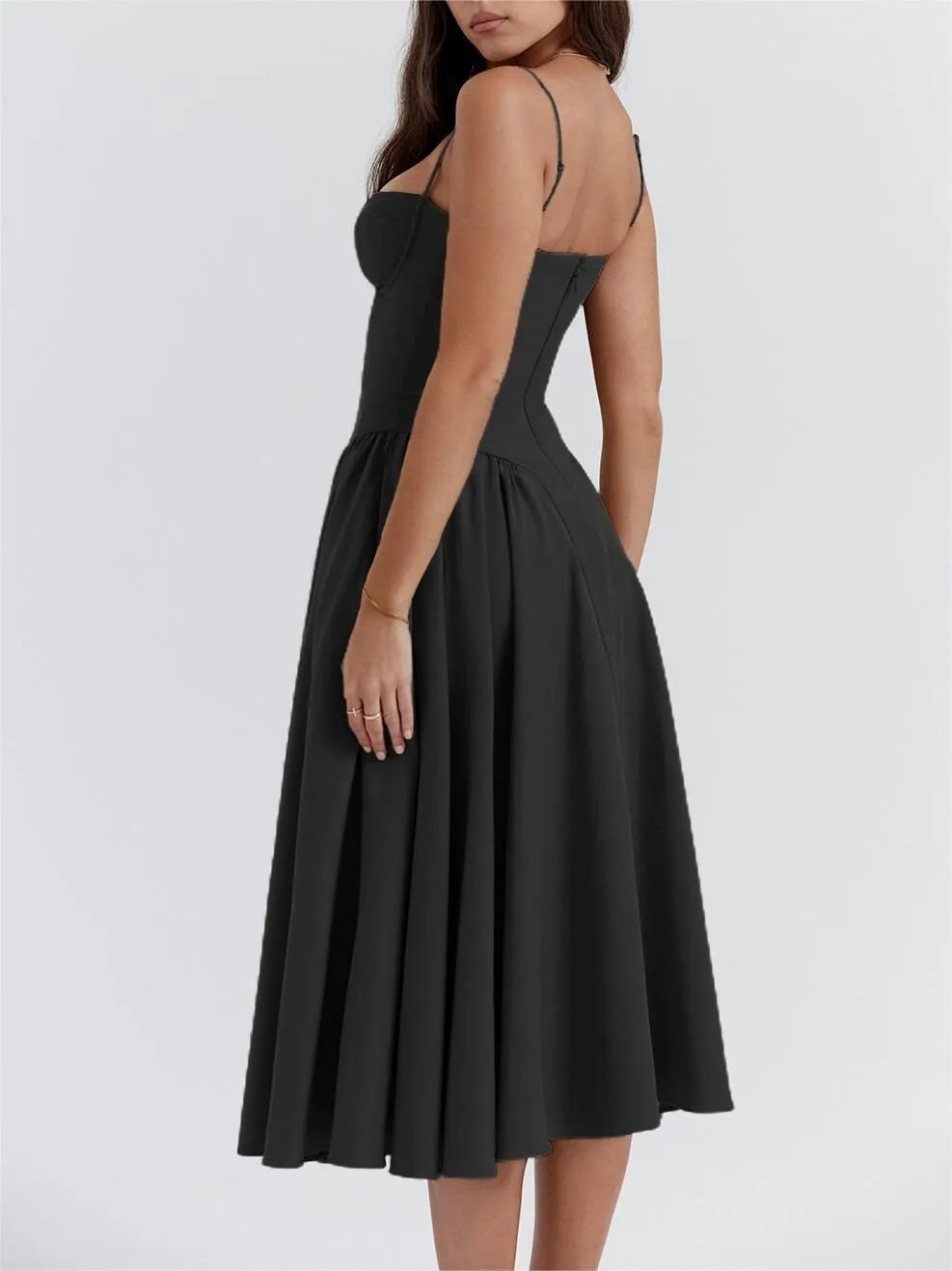 Black Bustier Cami Dress With Pockets