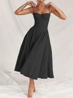 Black Bustier Cami Dress With Pockets
