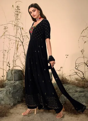 Black color Embroidered Stylish Palazzo Suit