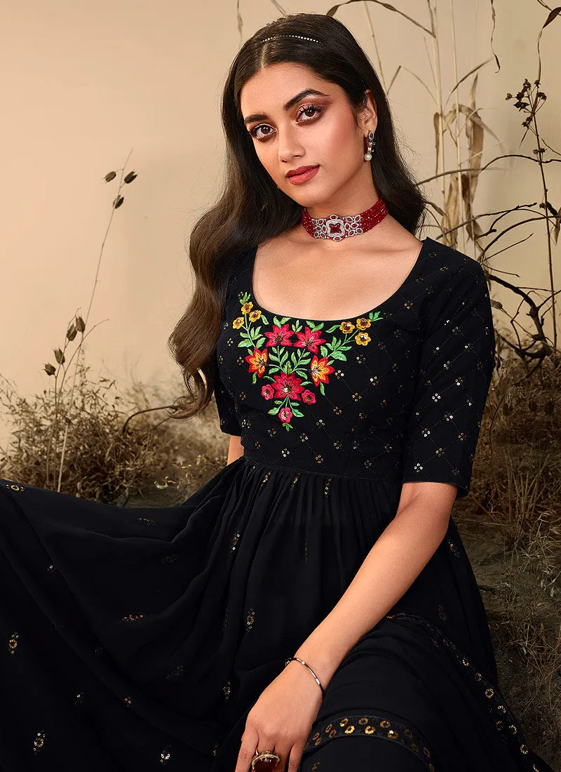 Black color Embroidered Stylish Palazzo Suit