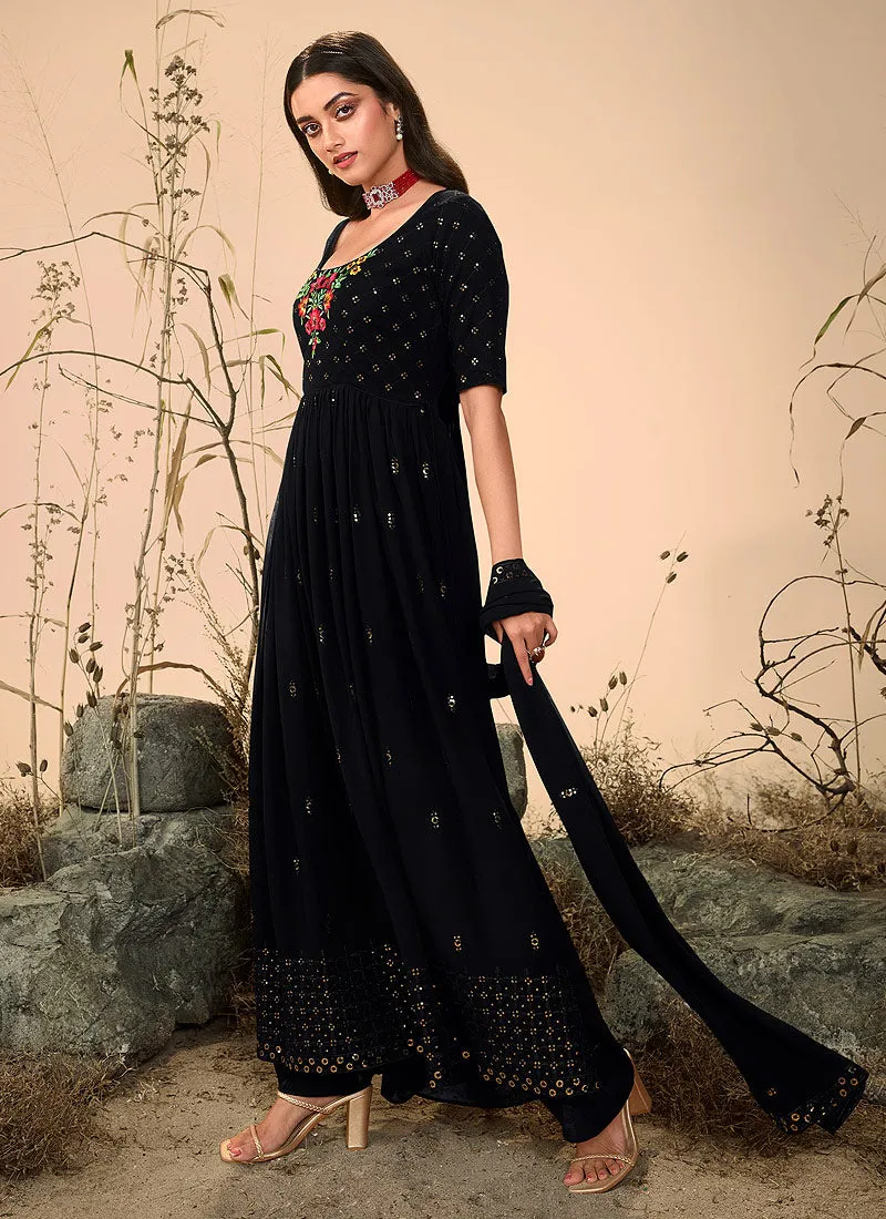 Black color Embroidered Stylish Palazzo Suit