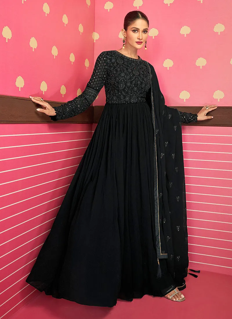Black Color Embroidered Stylish Sharara Suit