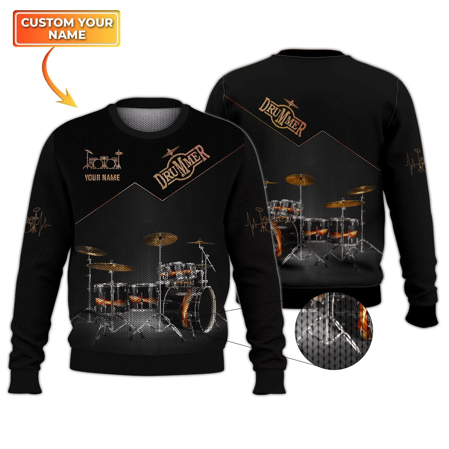Black Drum Sets Personalized Name 3D Full Print Shirts, Gift For Drum Lovers