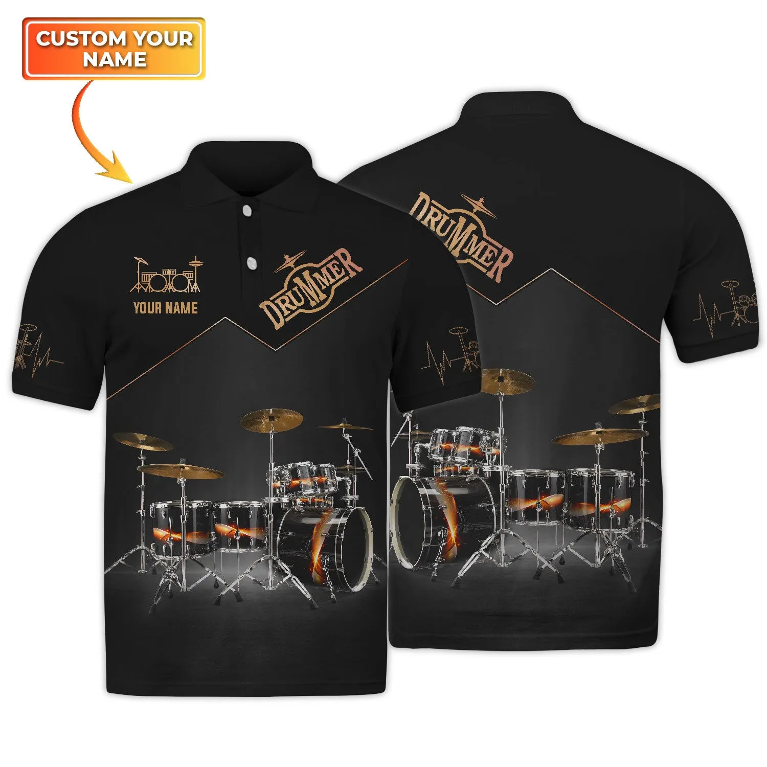 Black Drum Sets Personalized Name 3D Full Print Shirts, Gift For Drum Lovers