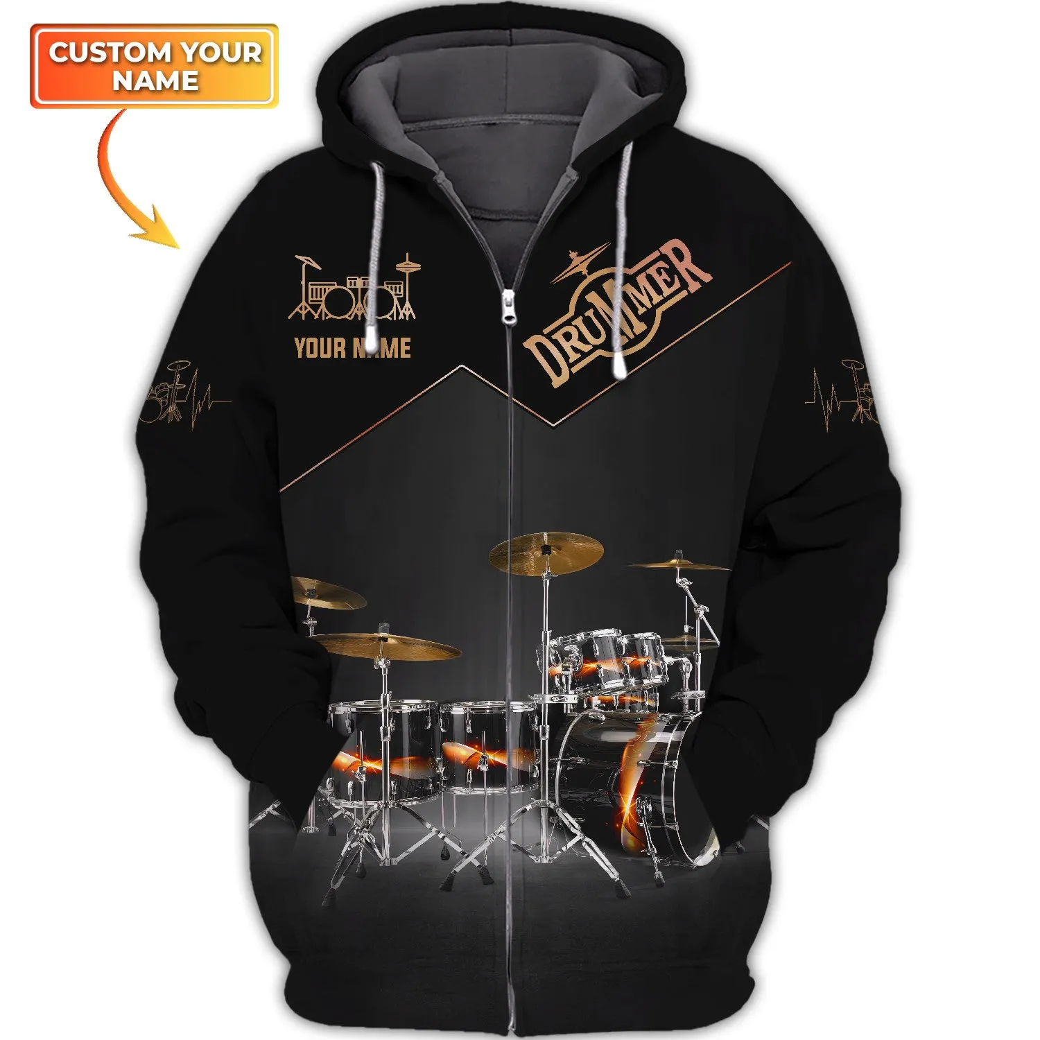 Black Drum Sets Personalized Name 3D Full Print Shirts, Gift For Drum Lovers