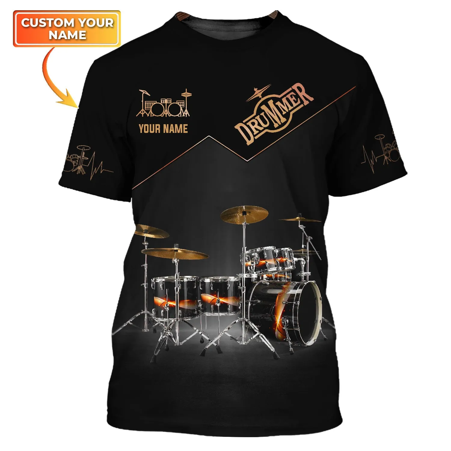 Black Drum Sets Personalized Name 3D Full Print Shirts, Gift For Drum Lovers