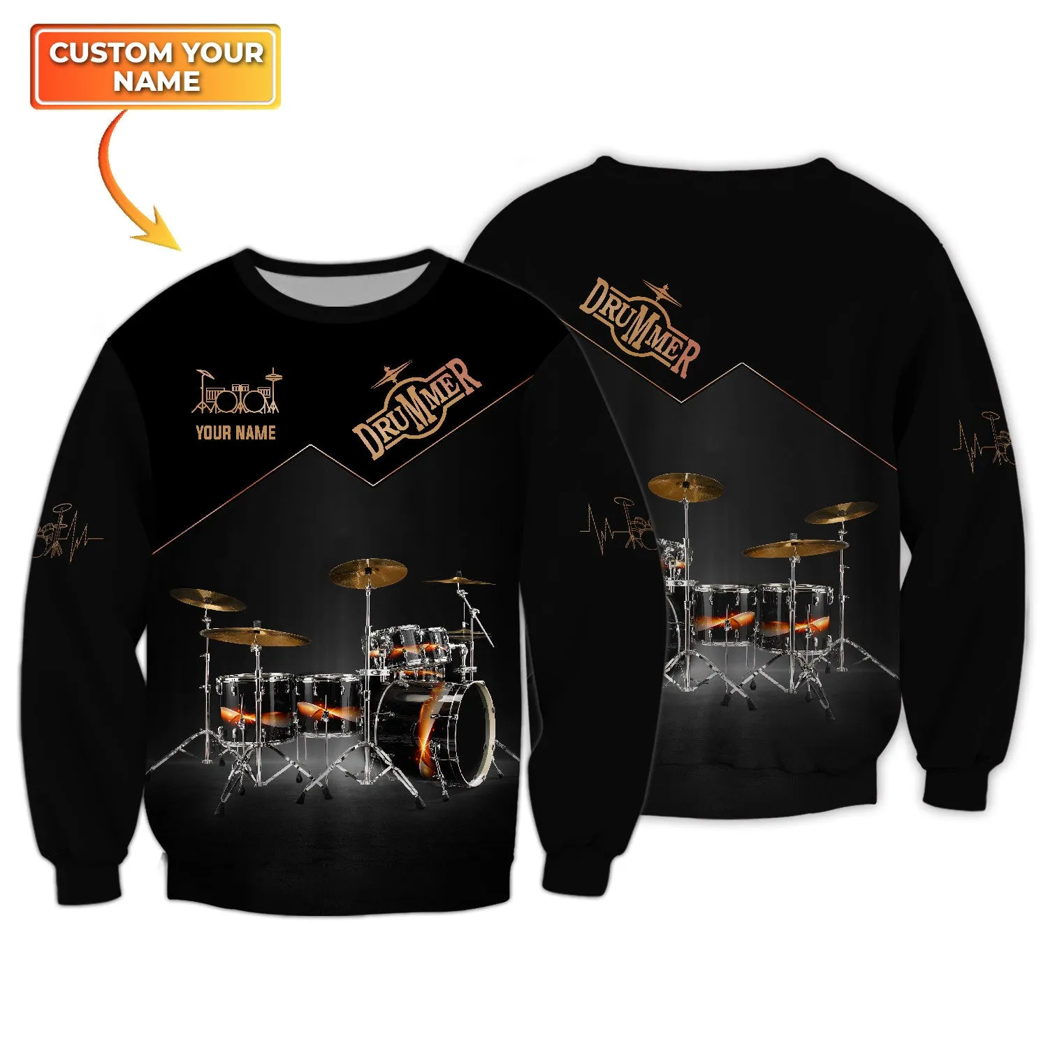 Black Drum Sets Personalized Name 3D Full Print Shirts, Gift For Drum Lovers