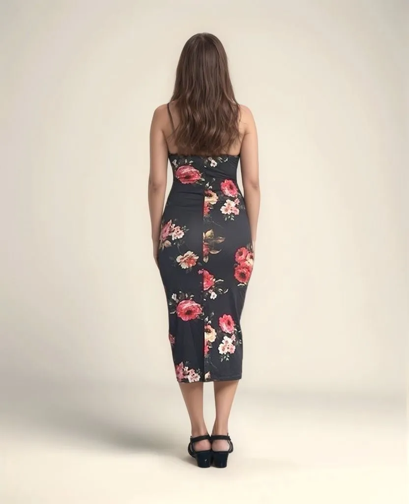 Black Floral Printed Bodycon Dress