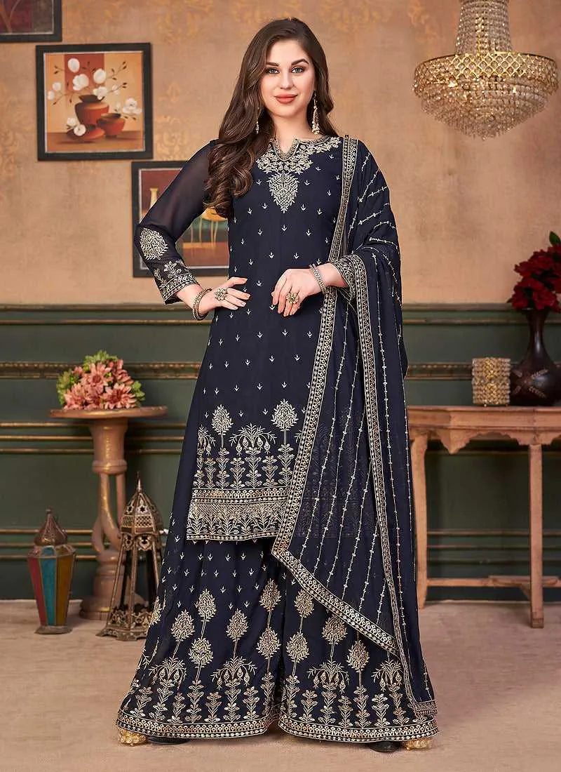 Black Heavy Embroidered Stylish Palazzo Suit