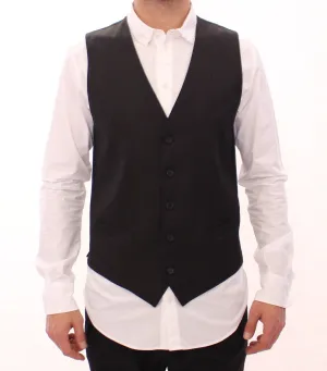 Black Striped Wool Single Breasted Vest
