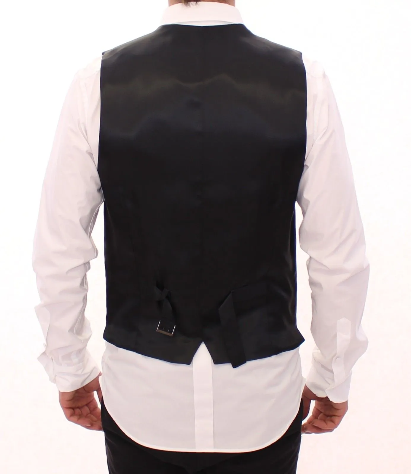 Black Striped Wool Single Breasted Vest