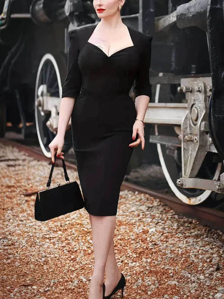Black Sweatheart Neckline Pencil Dress
