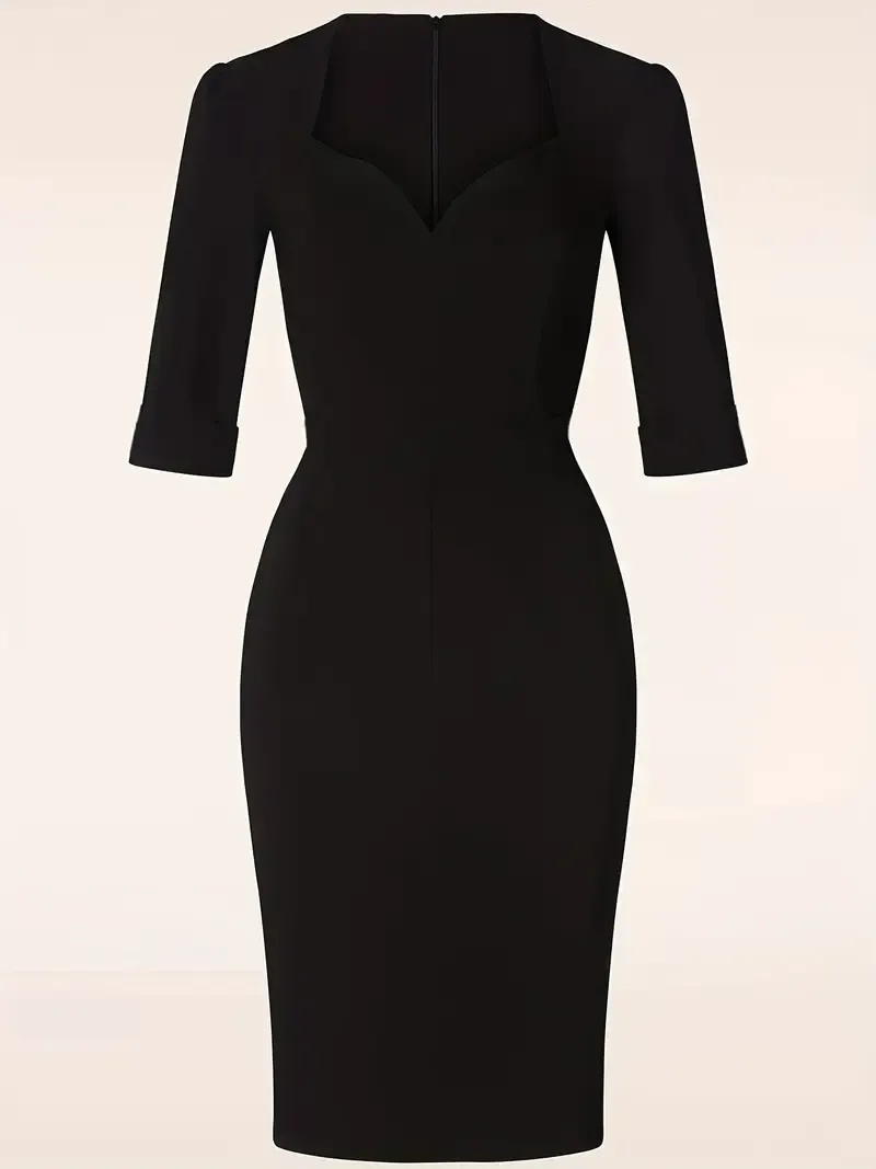 Black Sweatheart Neckline Pencil Dress