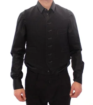 Black Wool Single Breasted Vest Gilet