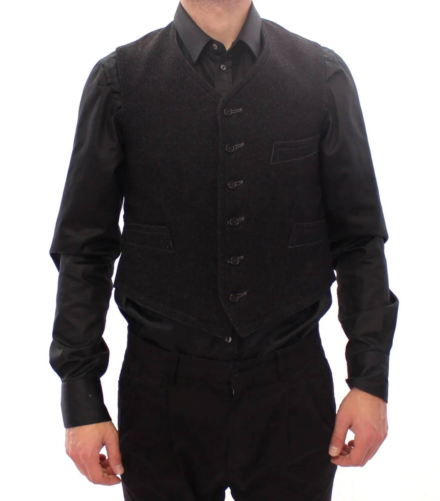 Black Wool Single Breasted Vest Gilet