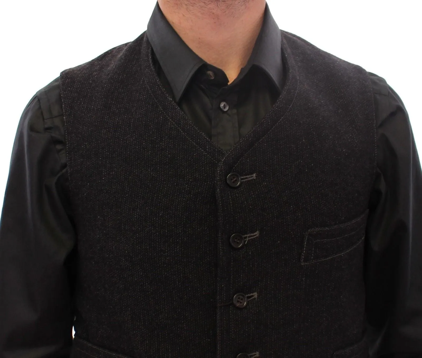 Black Wool Single Breasted Vest Gilet