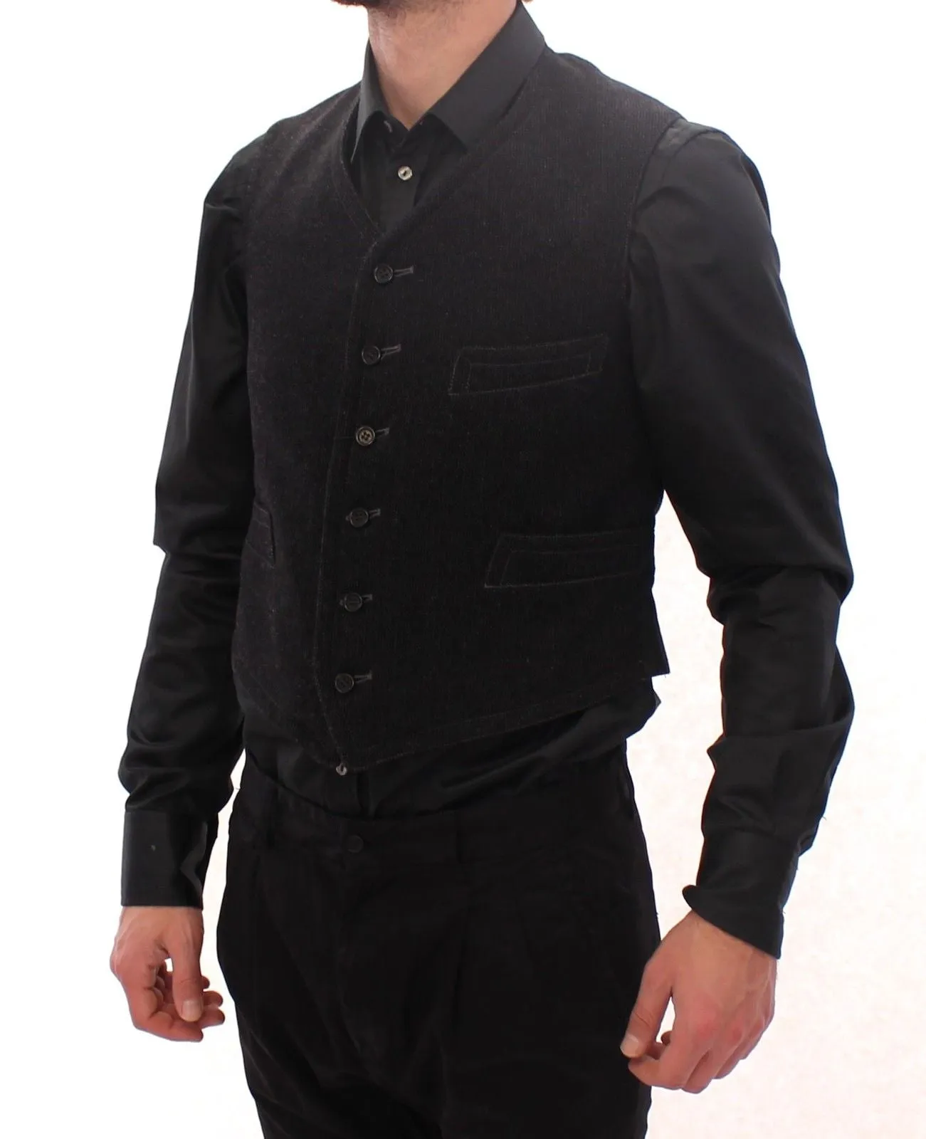 Black Wool Single Breasted Vest Gilet