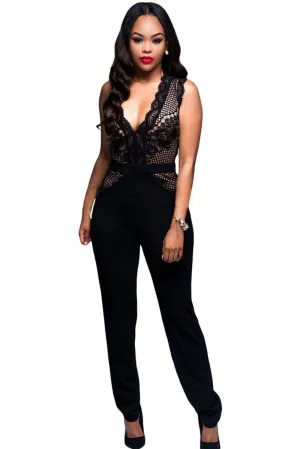 Black/red Nude Lace Accent Jumpsuit part overall for women romper