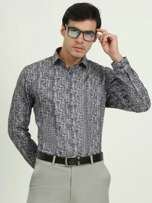 Blue & Grey Printed Slim Fit Party Wear Shirt | Greenfibre