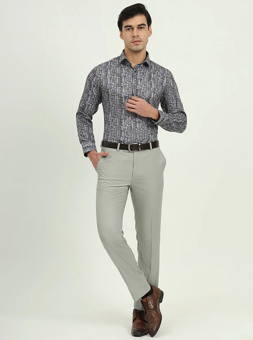 Blue & Grey Printed Slim Fit Party Wear Shirt | Greenfibre