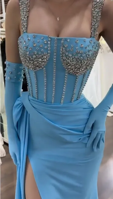 Blue Sparkly Sexy Long Prom Dress Formal Evening Dress    fg7544