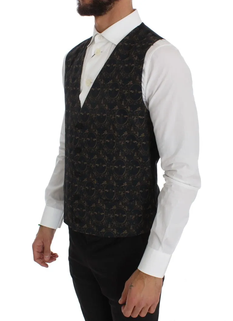 Blue Wool Blend Crown Bee Formal Vest