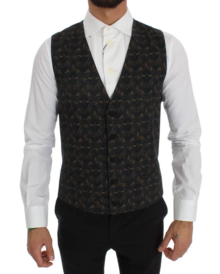 Blue Wool Blend Crown Bee Formal Vest